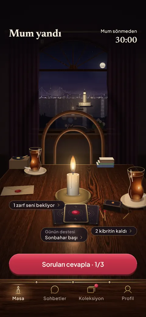 Blindy: the candle-lit table on the home screen