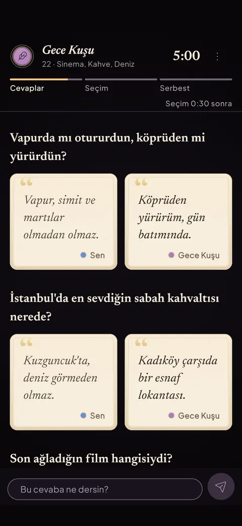 The first chat round: both answers open as cards