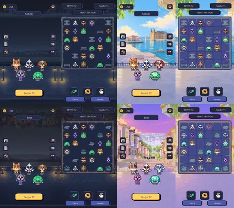 The first dark board next to the colourful redesign that came out of playtests.